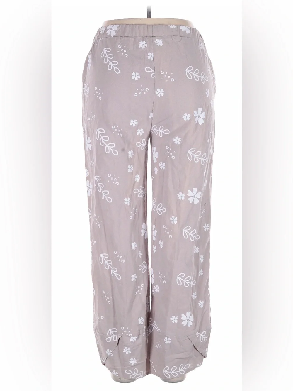 Taupe Floral Print Wide-Leg Casual Pants